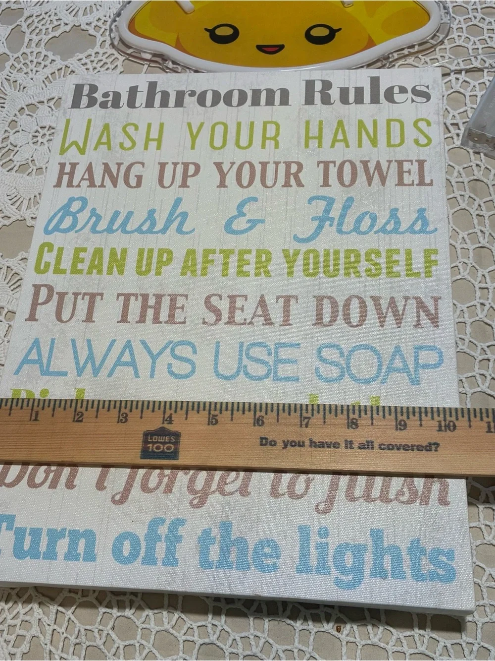 Bathroom Rules Wall Art - Yellow & Blue Text